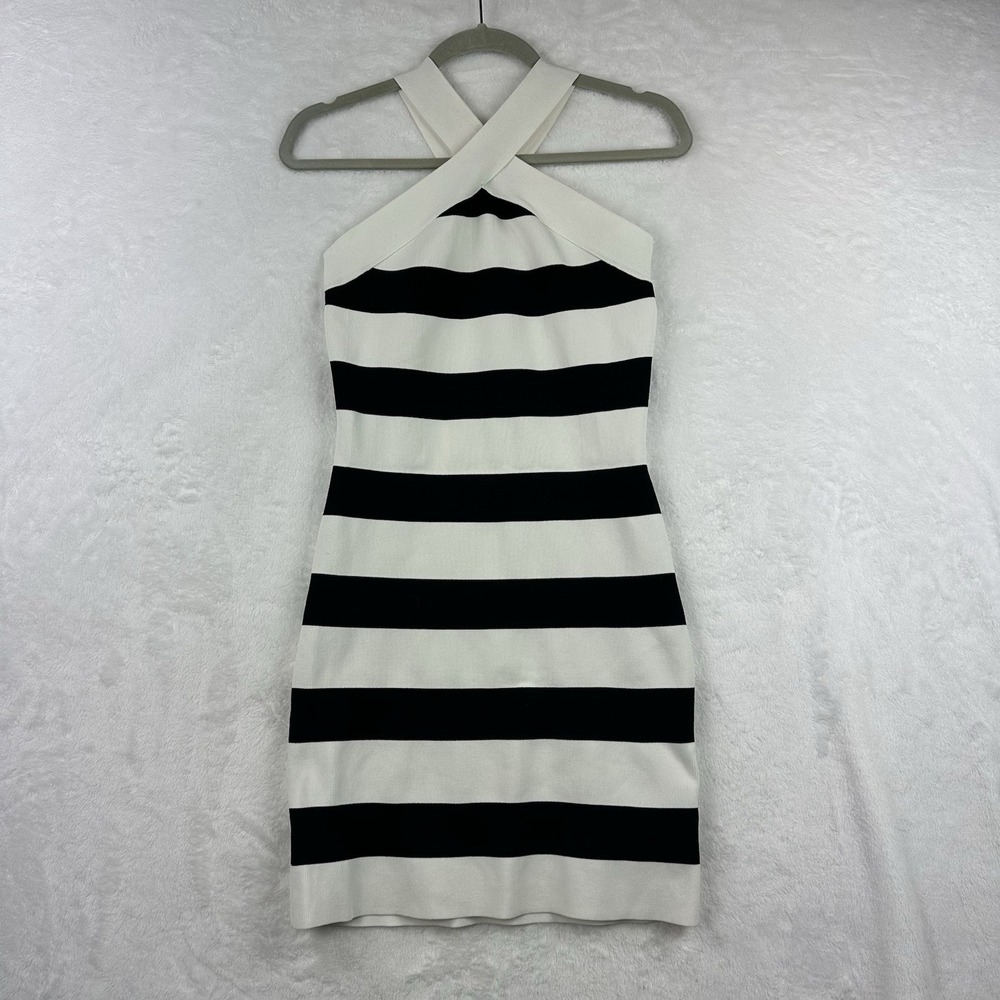 Happily Grey Striped Crisscross Sleeveless Ribbed‎ Stretch Mini Dress Size S